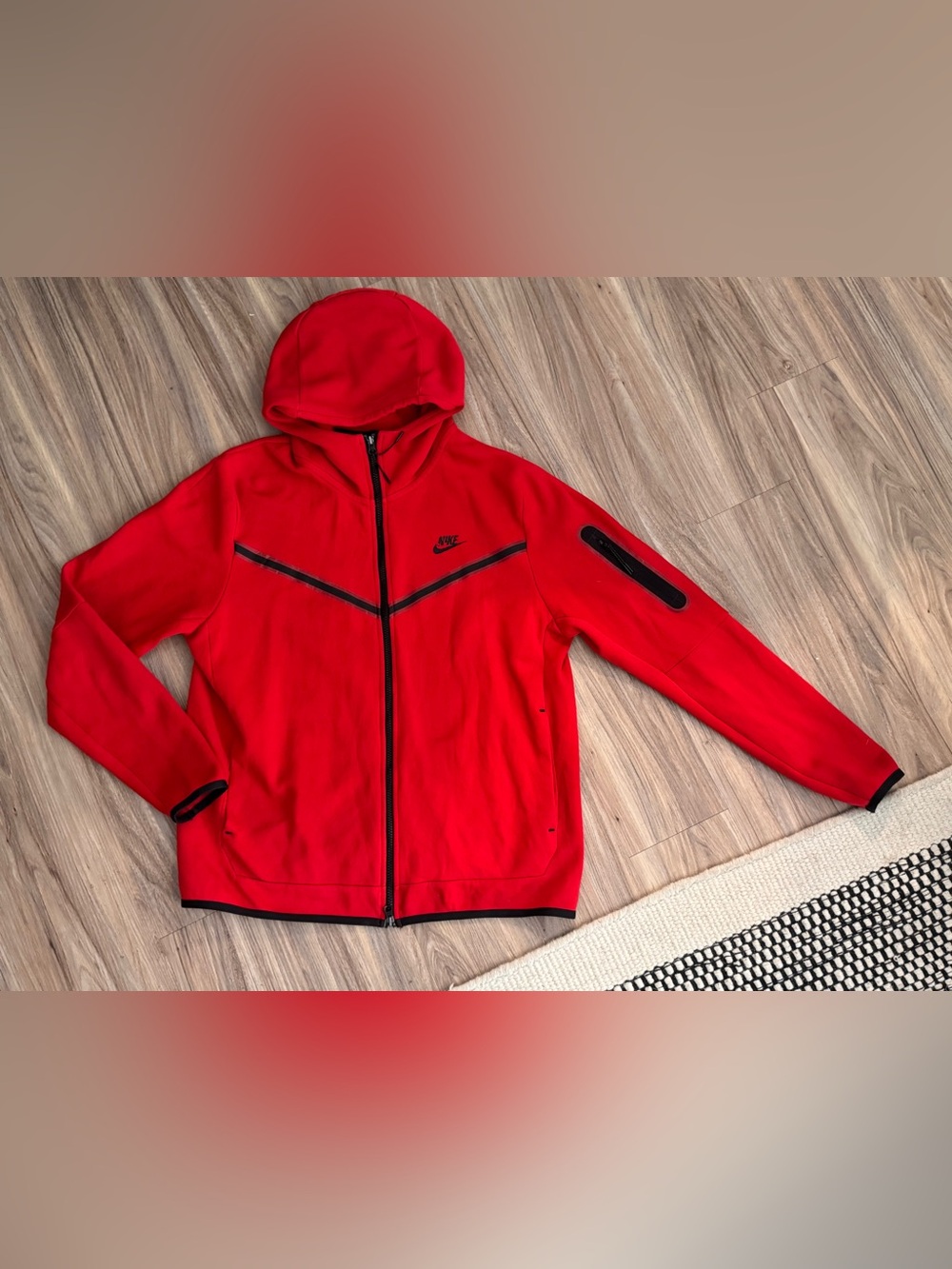 Nike Red Hooded Performance Zip Jacket with Black Accents